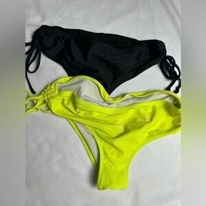 Two bathing suit bottoms-bright yellow and black with scrunched back